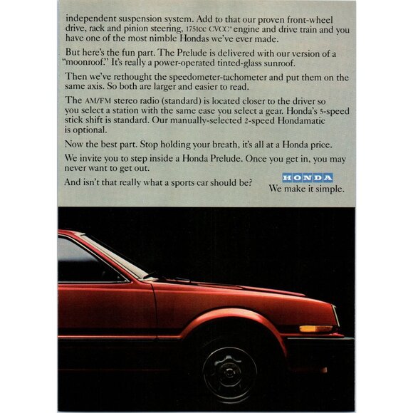 1979 Honda Prelude Sports Car for Grown ups 2 Page Vintage Print Ad Wall Art - Picture 3 of 4